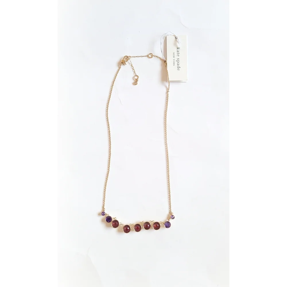 New! KATE SPADE Zirconia Stones Reflecting Pool Goldtone Necklace Red Purple